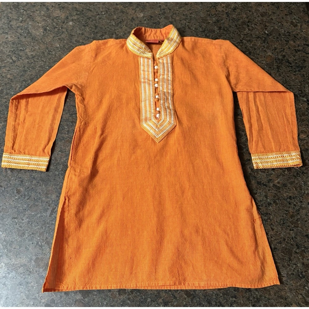 Sathiyan Childrens Boys Ethnic Wear Kurta Traditional Orange Size 4 (104cm)